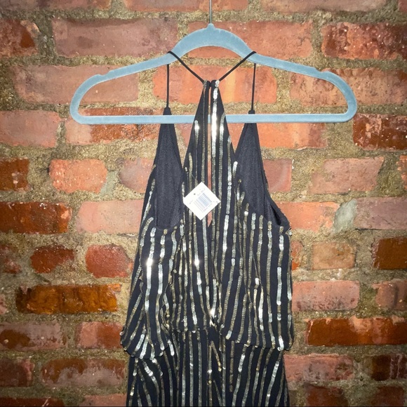 NWT French Connection Celina Black Jumpsuit with Gold Sequin Stripes Size 2 - Picture 8 of 8